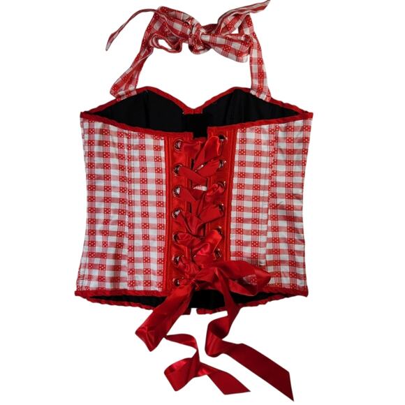 Living Dead Souls gingham halter corset top red & white size XL - Picture 3 of 11